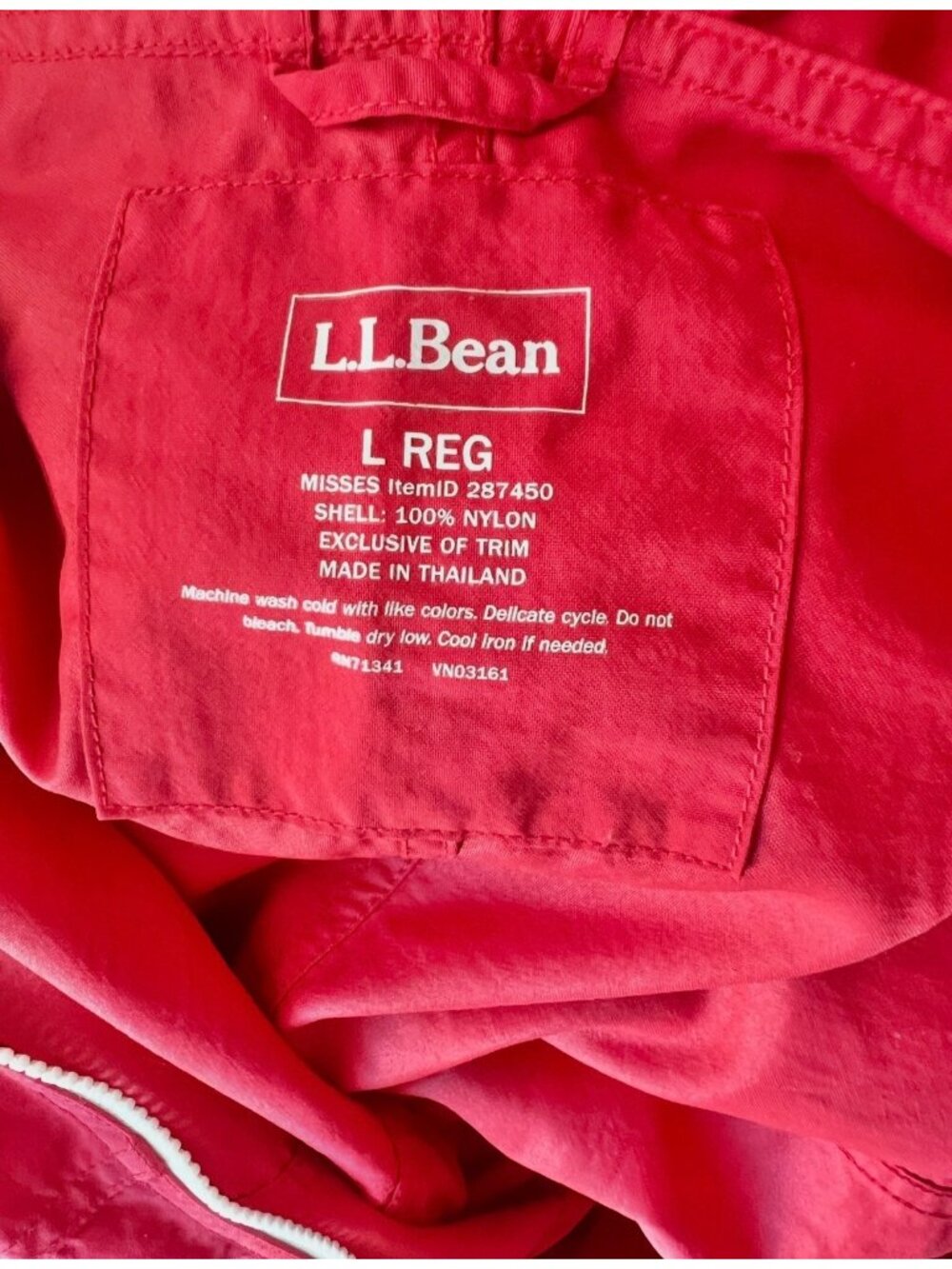 L.L. Bean Red Full-Zip Hooded Jacket With Drawstring Waist Size M Lightweight Ny - Picture 7 of 16